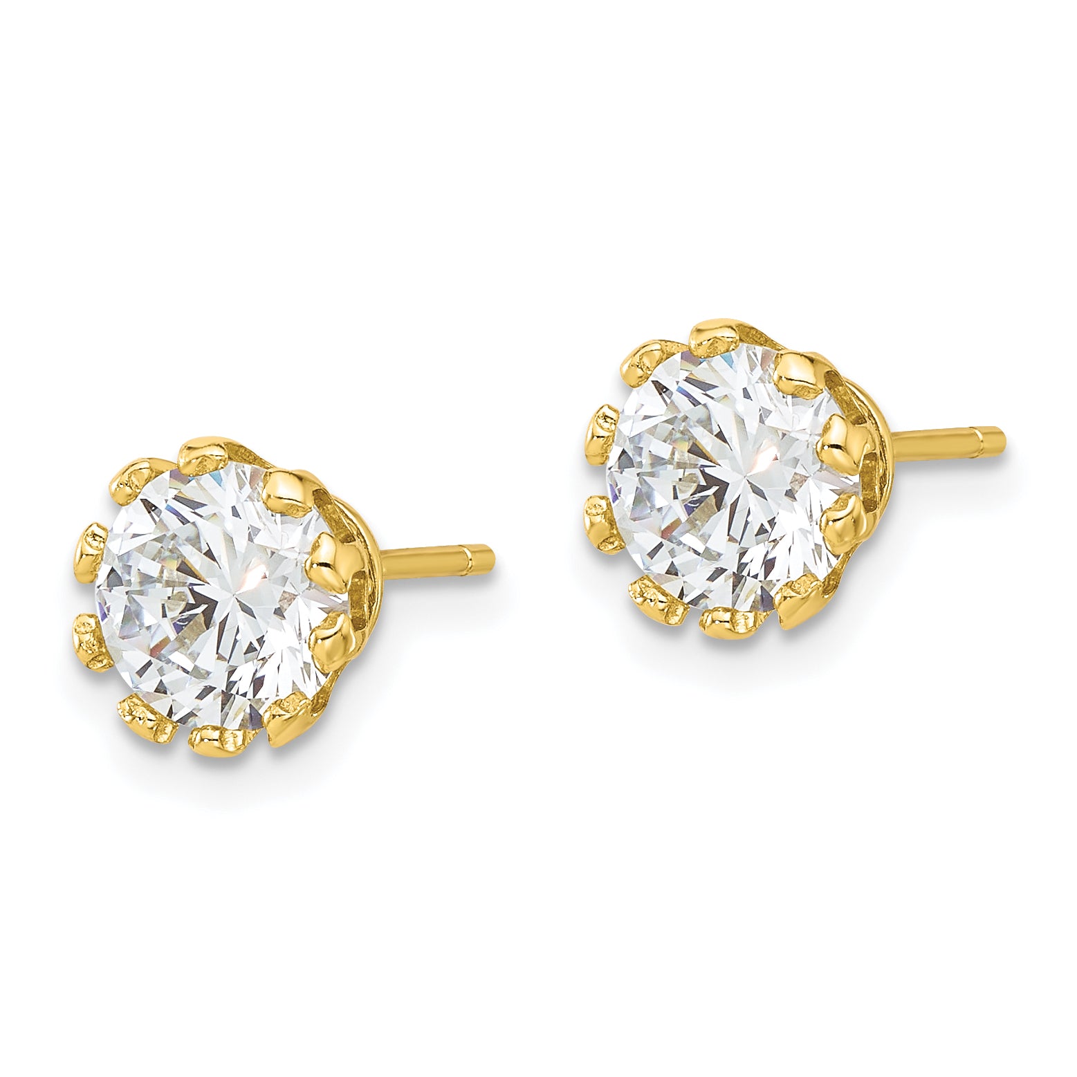 Sterling Silver Gold-tone 7mm CZ Crown Post Stud Earrings Secondary image