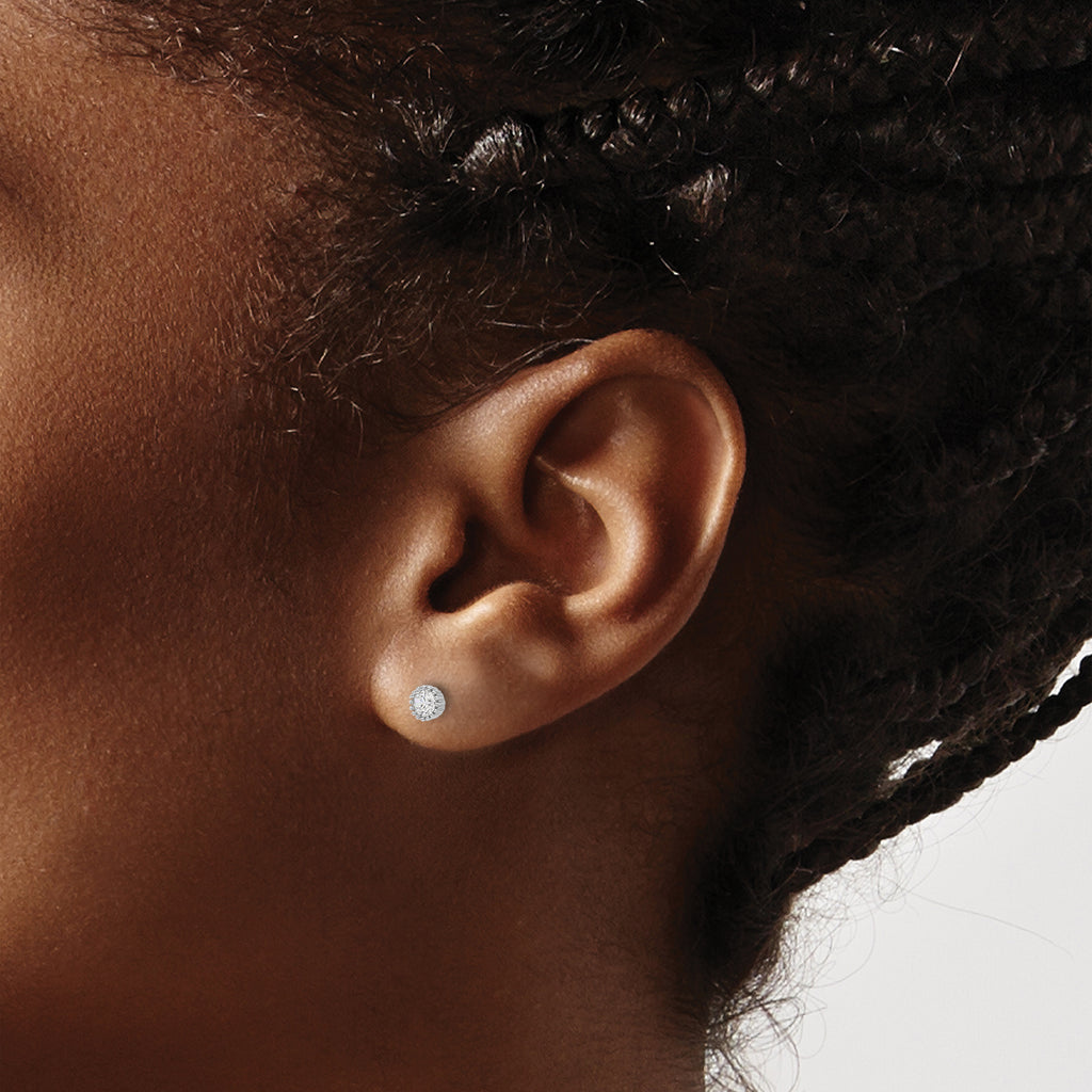 Sterling Silver Rhod-plated 3mm CZ Grooved Bezel Post Stud Earrings