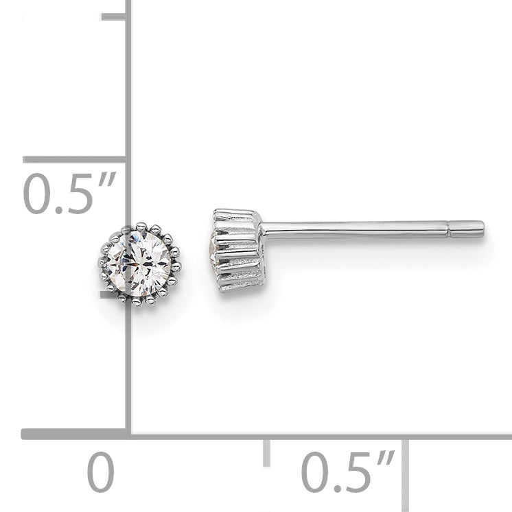 Sterling Silver Rhod-plated 3mm CZ Grooved Bezel Post Stud Earrings
