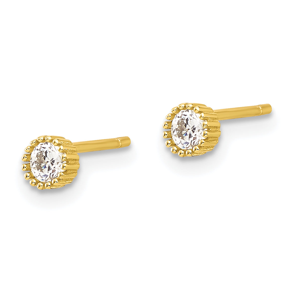 Sterling Silver Gold-tone 3mm CZ Grooved Bezel Post Stud Earrings Secondary image