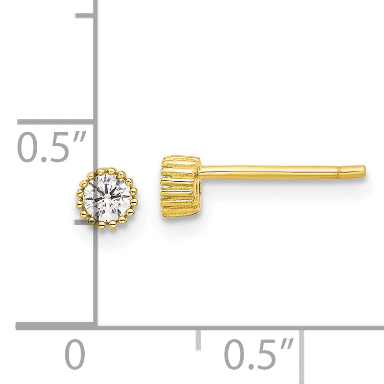 Sterling Silver Gold-tone 3mm CZ Grooved Bezel Post Stud Earrings
