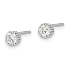 Sterling Silver Rhod-plated 4mm CZ Grooved Bezel Post Stud Earrings