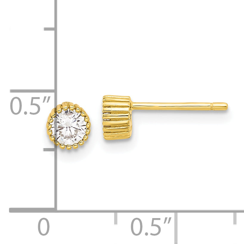 Sterling Silver Gold-tone 4mm CZ Grooved Bezel Post Stud Earrings