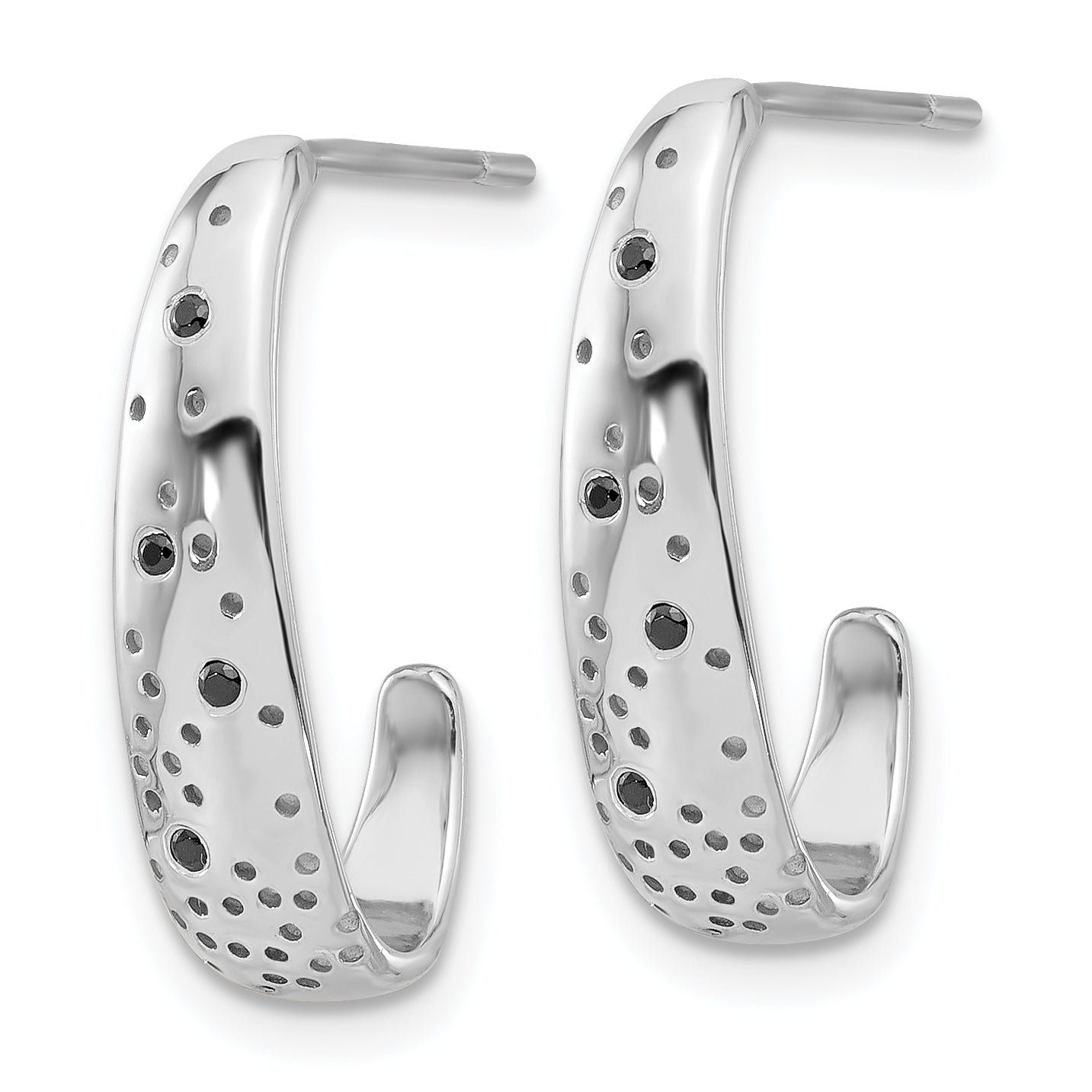 Sterling Silver Rhodium-plated Polished Spotted Black CZ J-Hoop Earrings Secondary image