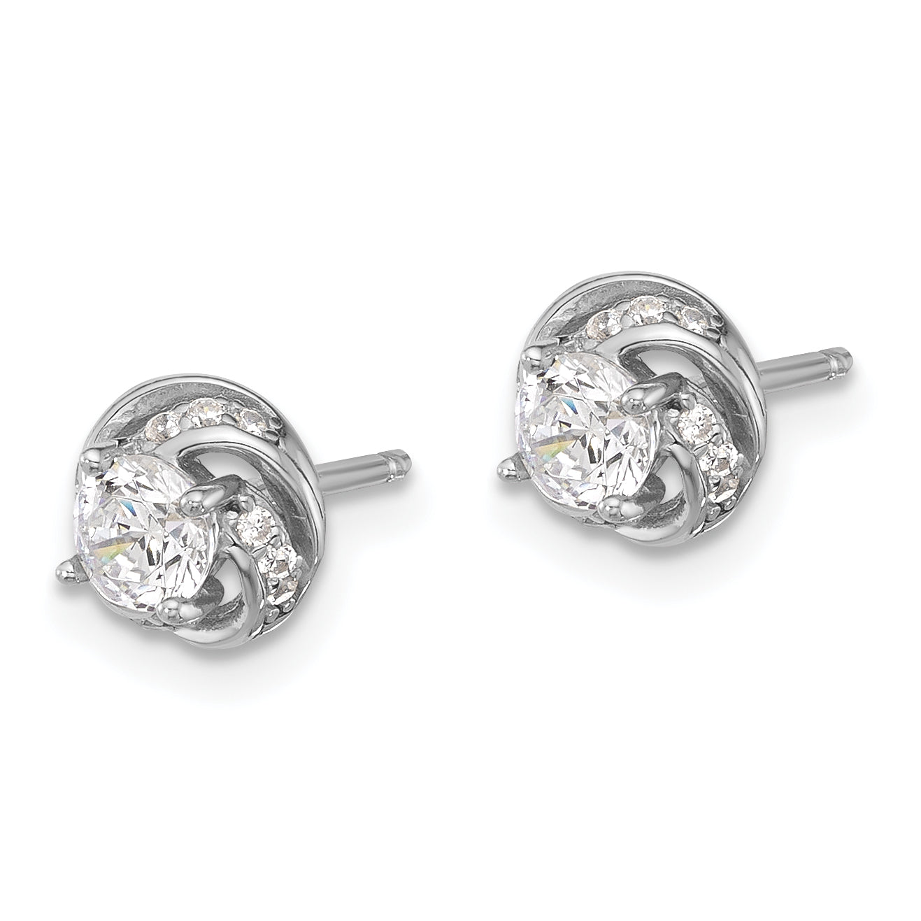 Sterling Silver Rhodium-plated Polished Swirl CZ Circle Post Earrings