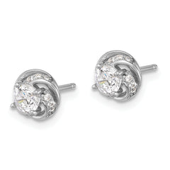 Sterling Silver Rhodium-plated Polished Swirl CZ Circle Post Earrings