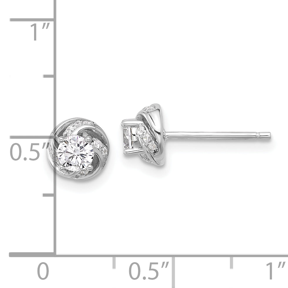 Sterling Silver Rhodium-plated Polished Swirl CZ Circle Post Earrings
