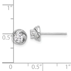 Sterling Silver Rhodium-plated Polished Swirl CZ Circle Post Earrings