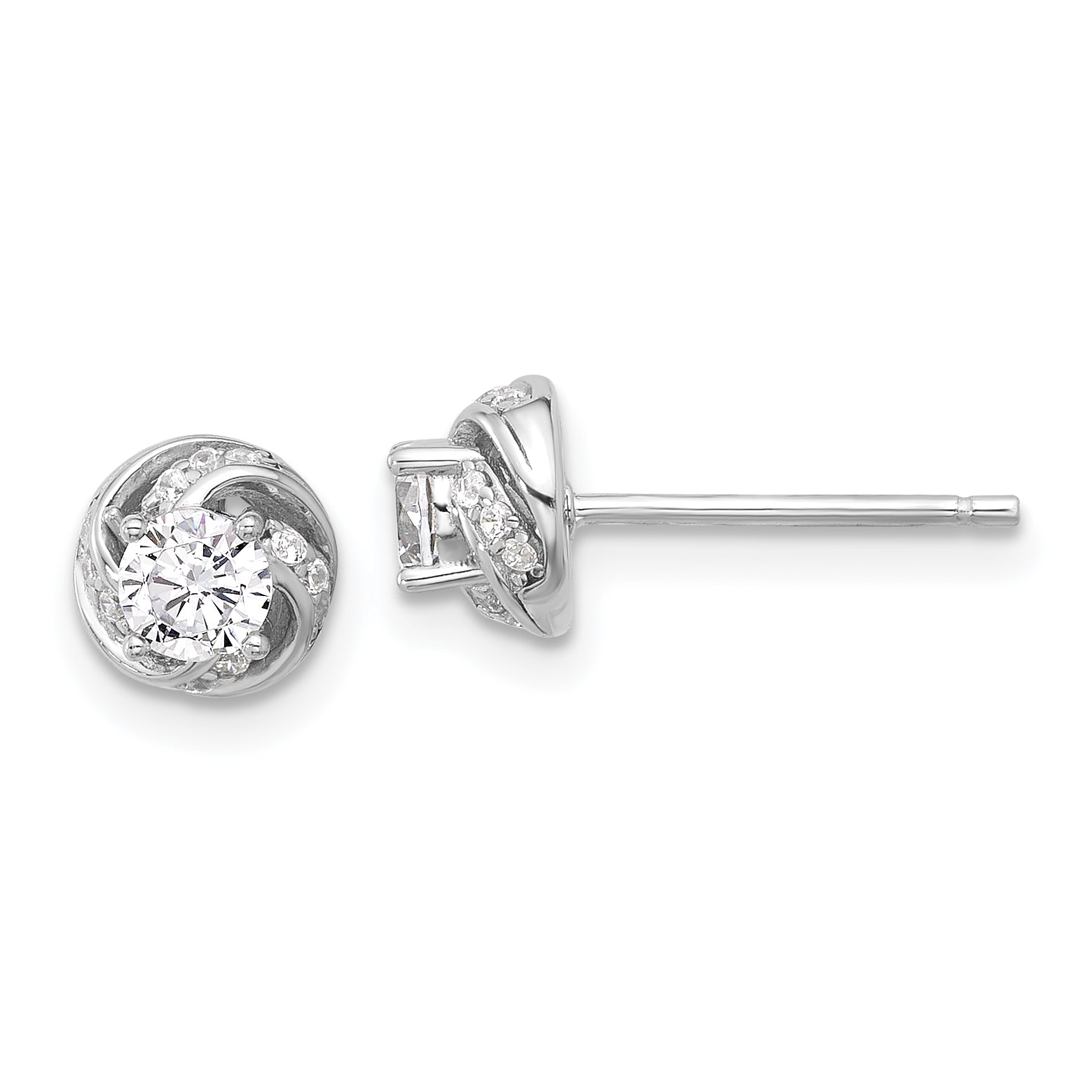 Sterling Silver Rhodium-plated Polished Swirl CZ Circle Post Earrings Main image