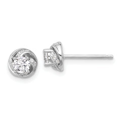 Sterling Silver Rhodium-plated Polished Swirl CZ Circle Post Earrings