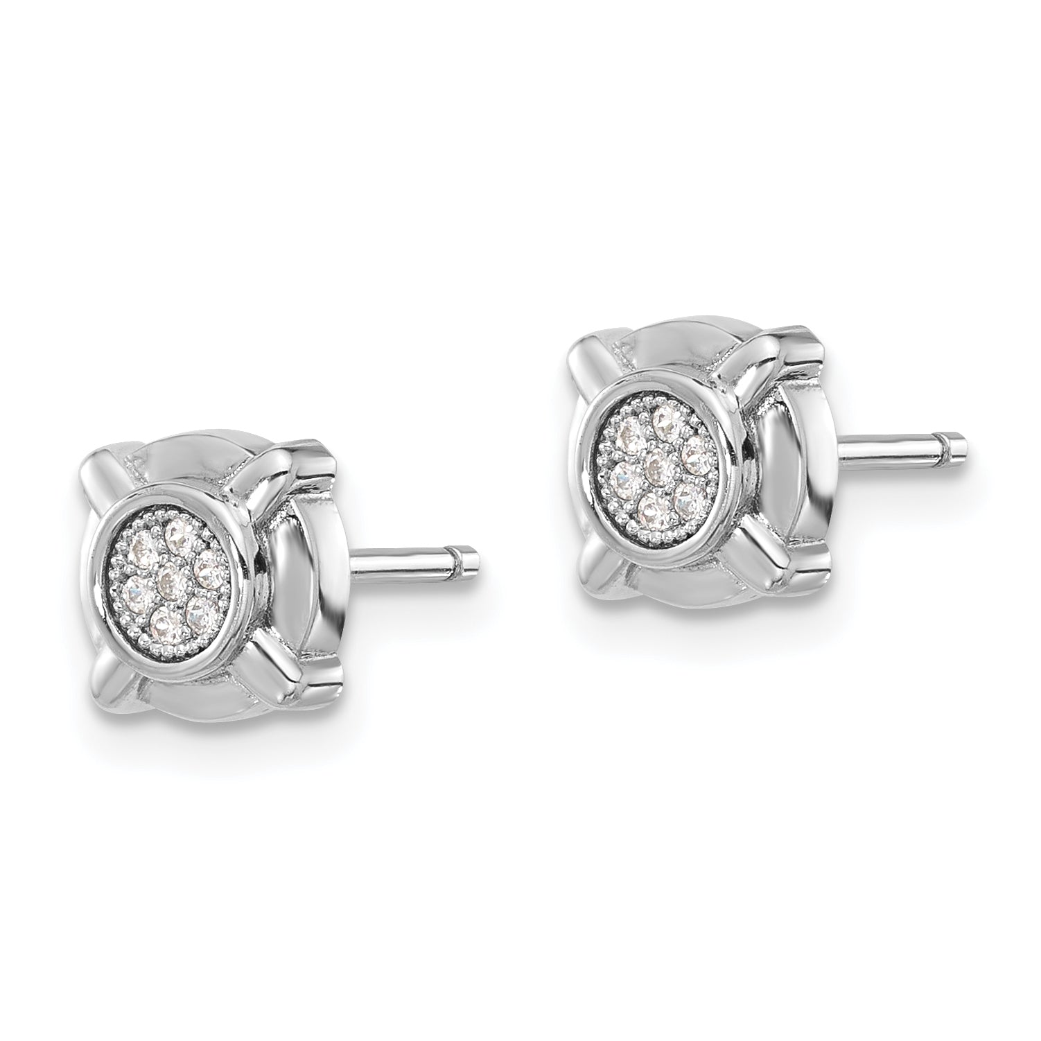 Sterling Silver Rhodium-plated Polished CZ Circle Post Earrings