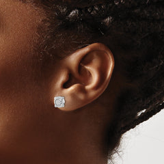 Sterling Silver Rhodium-plated Polished CZ Circle Post Earrings