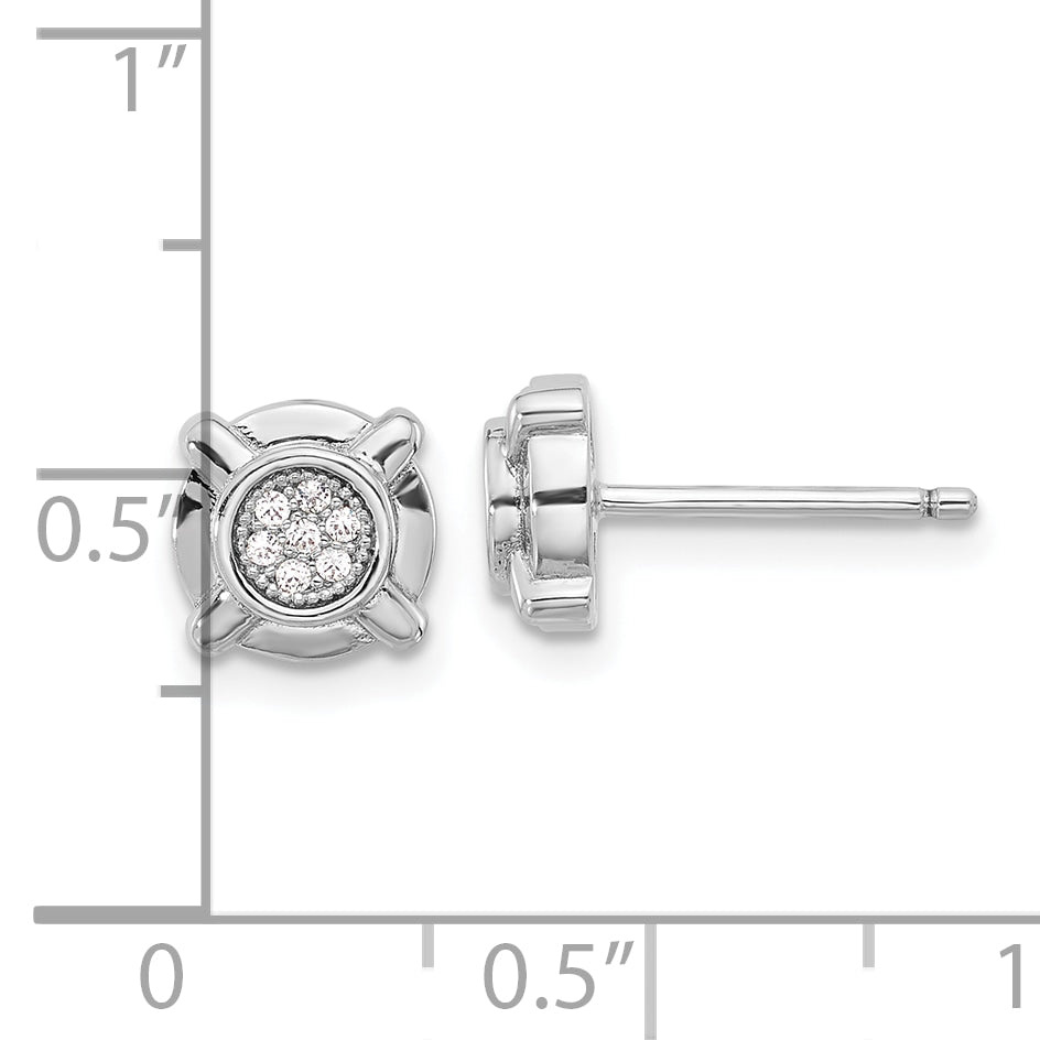 Sterling Silver Rhodium-plated Polished CZ Circle Post Earrings