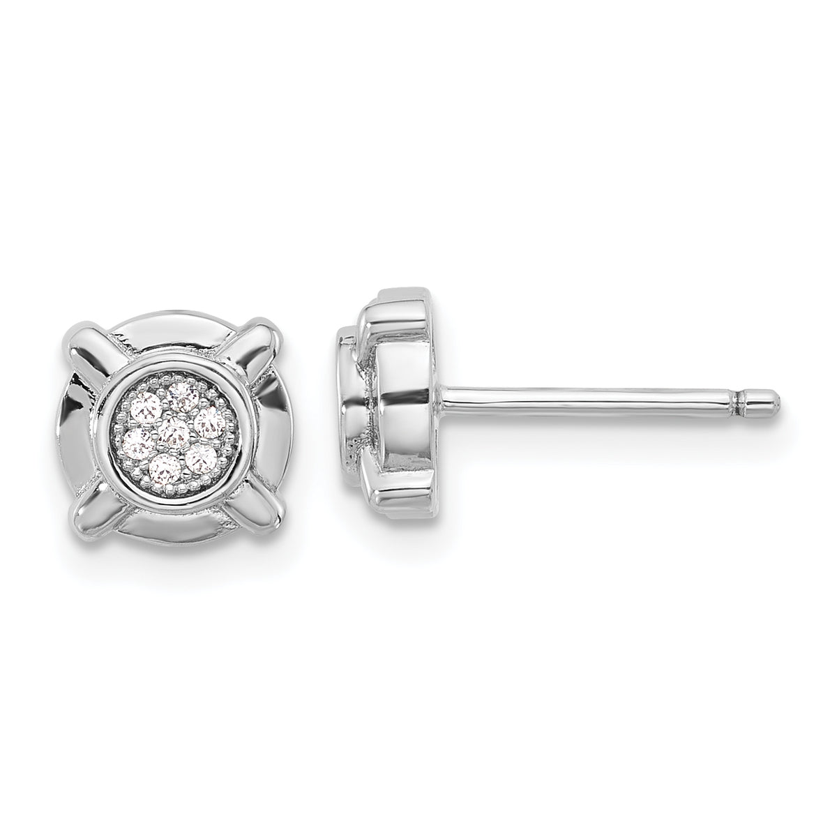 Sterling Silver Rhodium-plated Polished CZ Circle Post Earrings