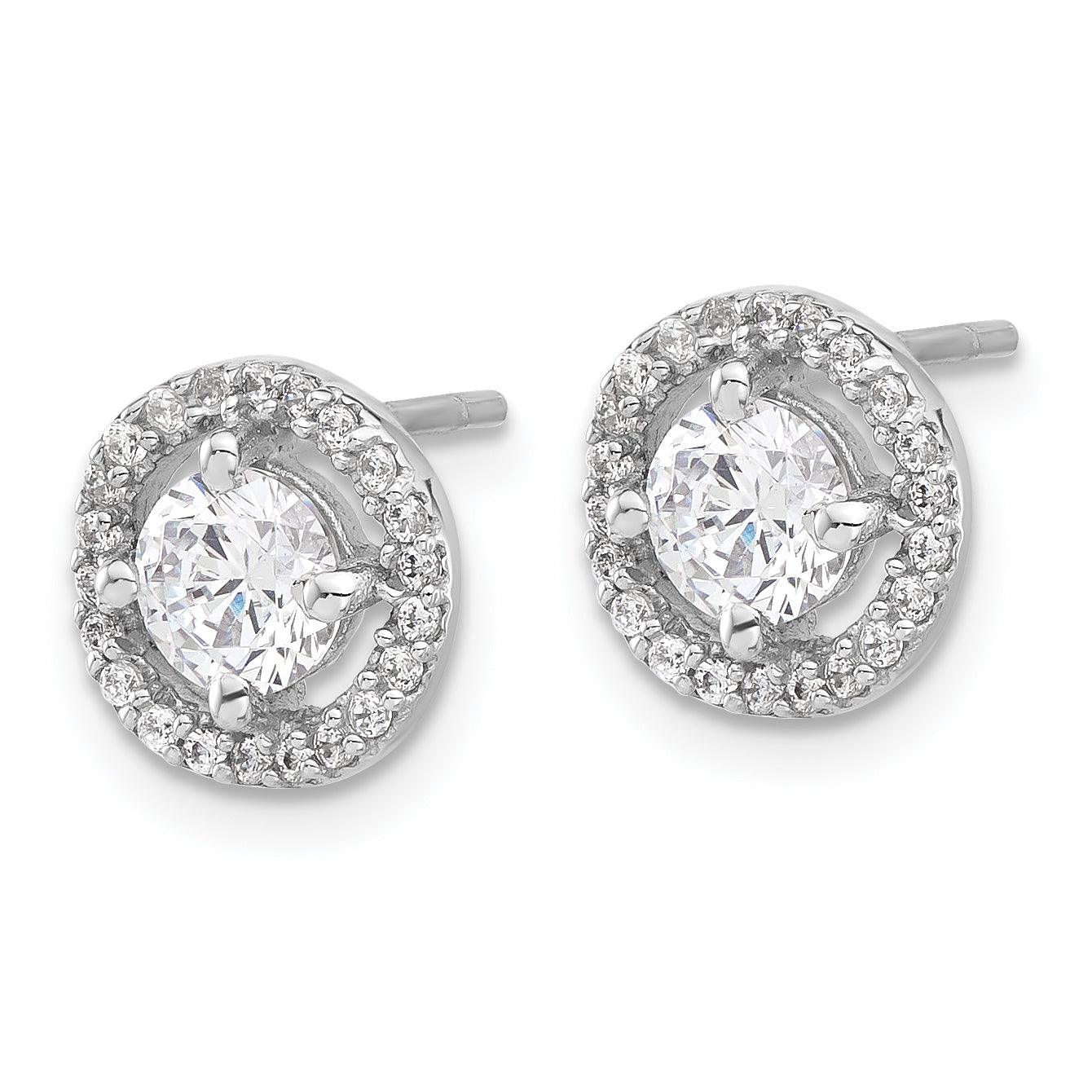 Sterling Silver Rhodium-plated Polished Round CZ Halo Post Earrings Secondary image