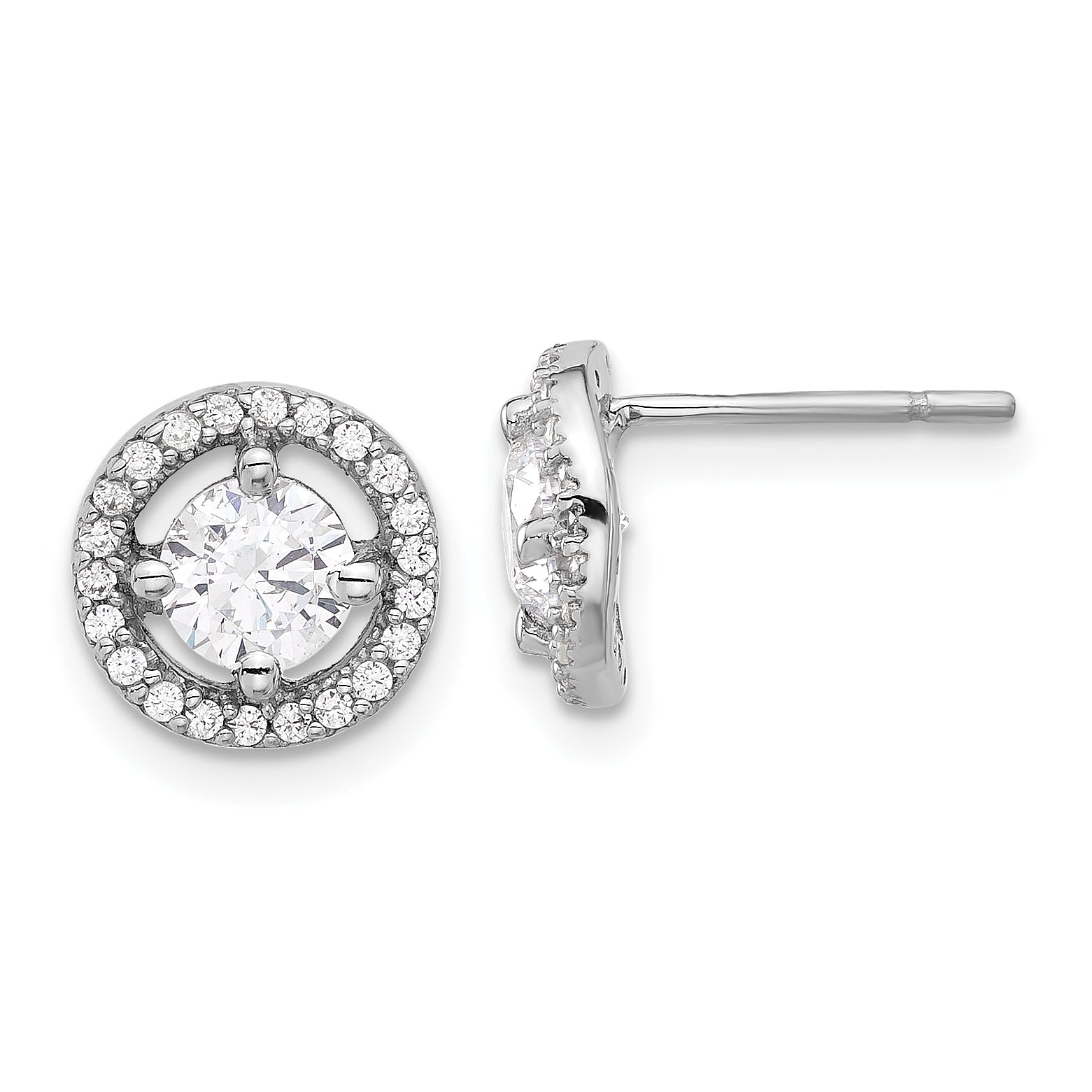 Sterling Silver Rhodium-plated Polished Round CZ Halo Post Earrings Main image