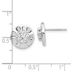 Sterling Silver Rhodium-plated Polished & Rippled Halo CZ Post Earrings