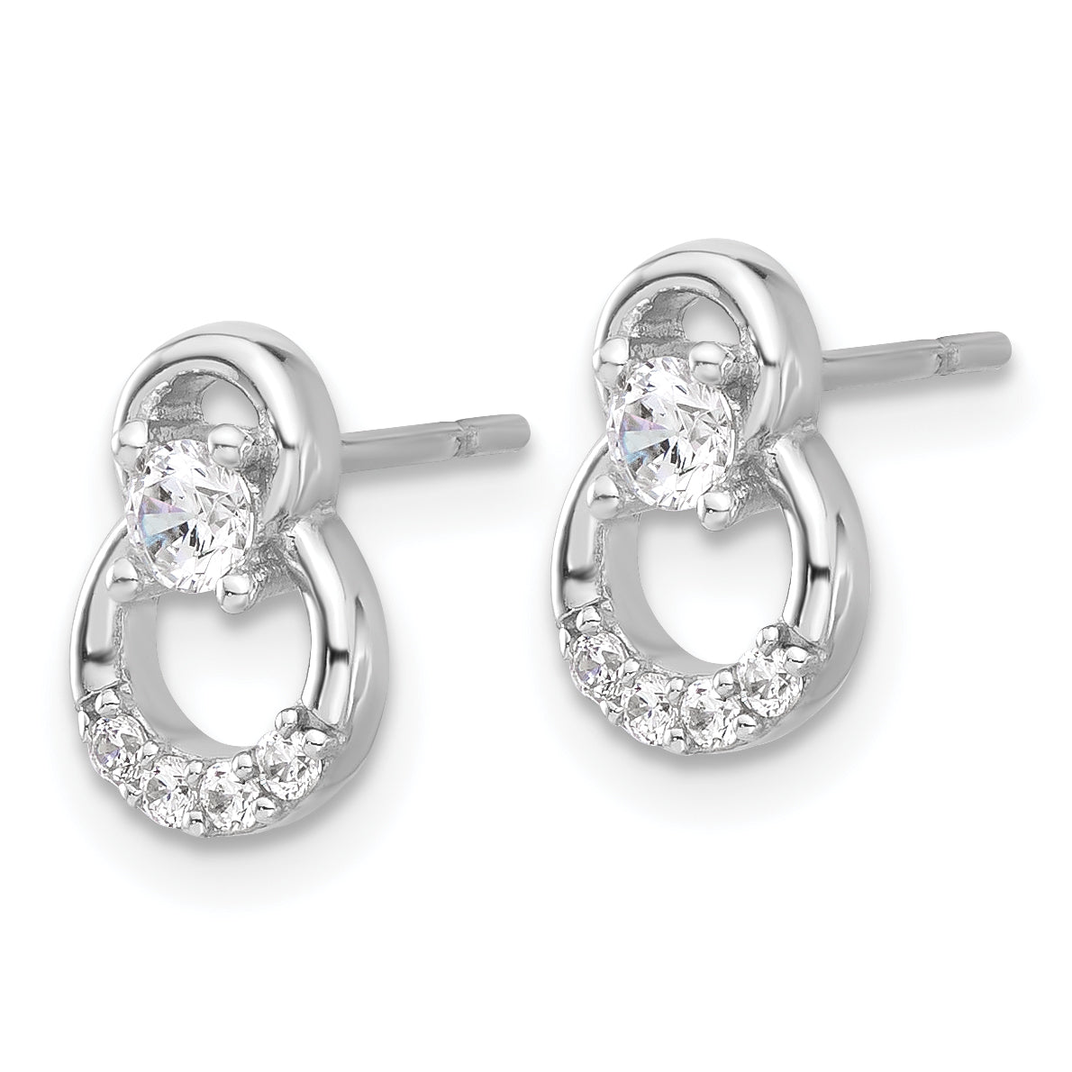 Sterling Silver Rhod-plated Polished Fancy CZ Double Circle Post Earrings