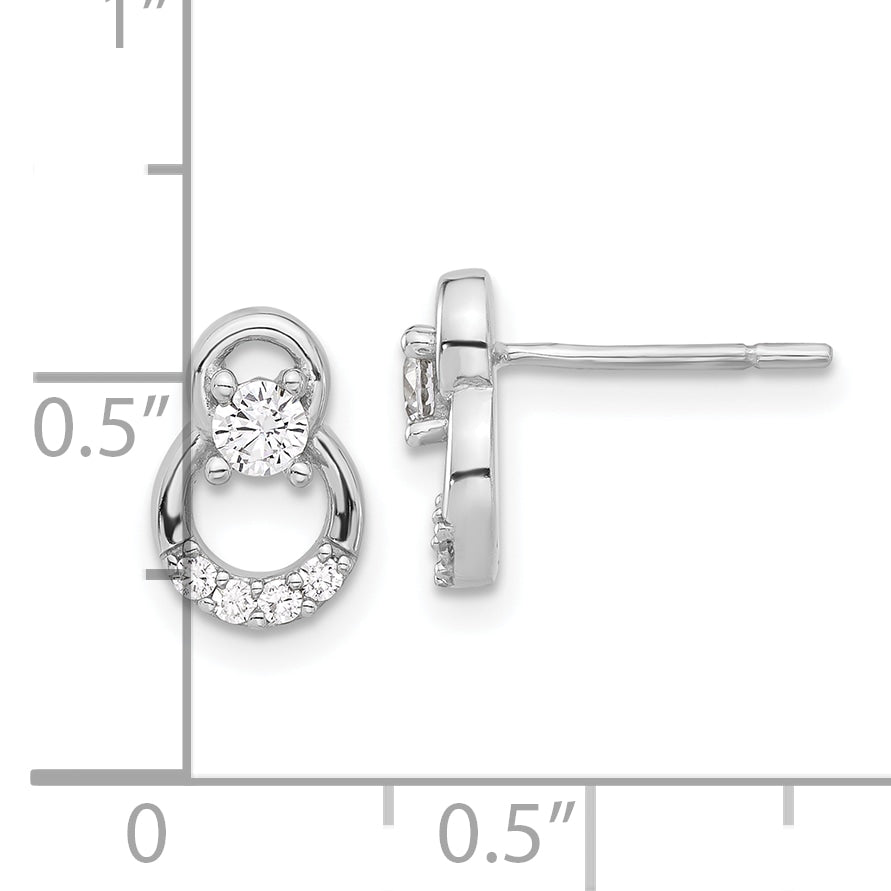 Sterling Silver Rhod-plated Polished Fancy CZ Double Circle Post Earrings