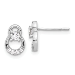 Sterling Silver Rhod-plated Polished Fancy CZ Double Circle Post Earrings