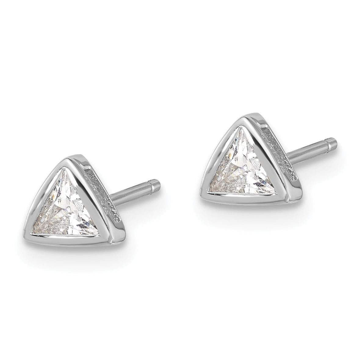 Sterling Silver RH-plated Polished 4mm CZ Triangle Post Stud Earrings