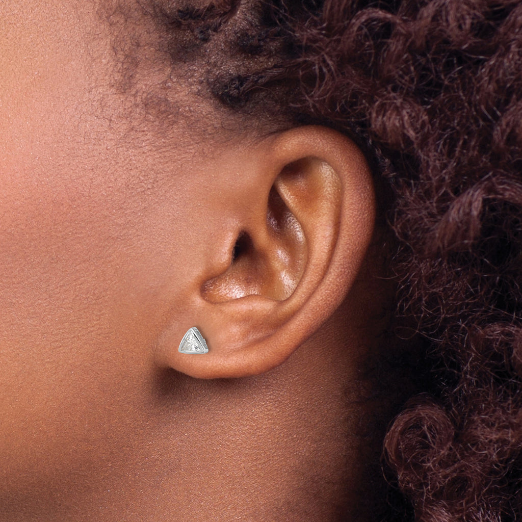 Sterling Silver RH-plated Polished 4mm CZ Triangle Post Stud Earrings
