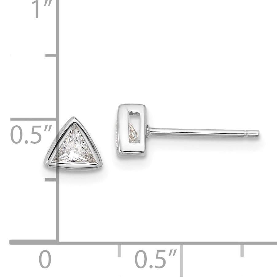 Sterling Silver RH-plated Polished 4mm CZ Triangle Post Stud Earrings