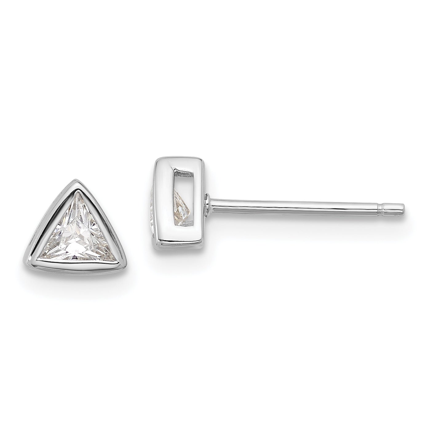 Sterling Silver RH-plated Polished 4mm CZ Triangle Post Stud Earrings