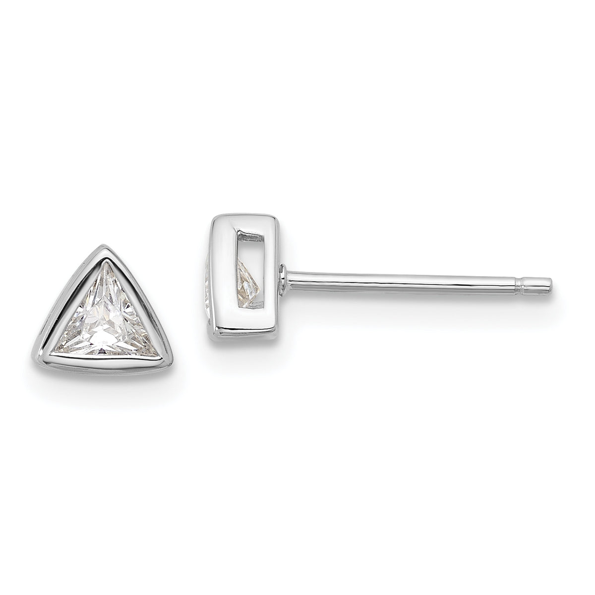 Sterling Silver RH-plated Polished 4mm CZ Triangle Post Stud Earrings