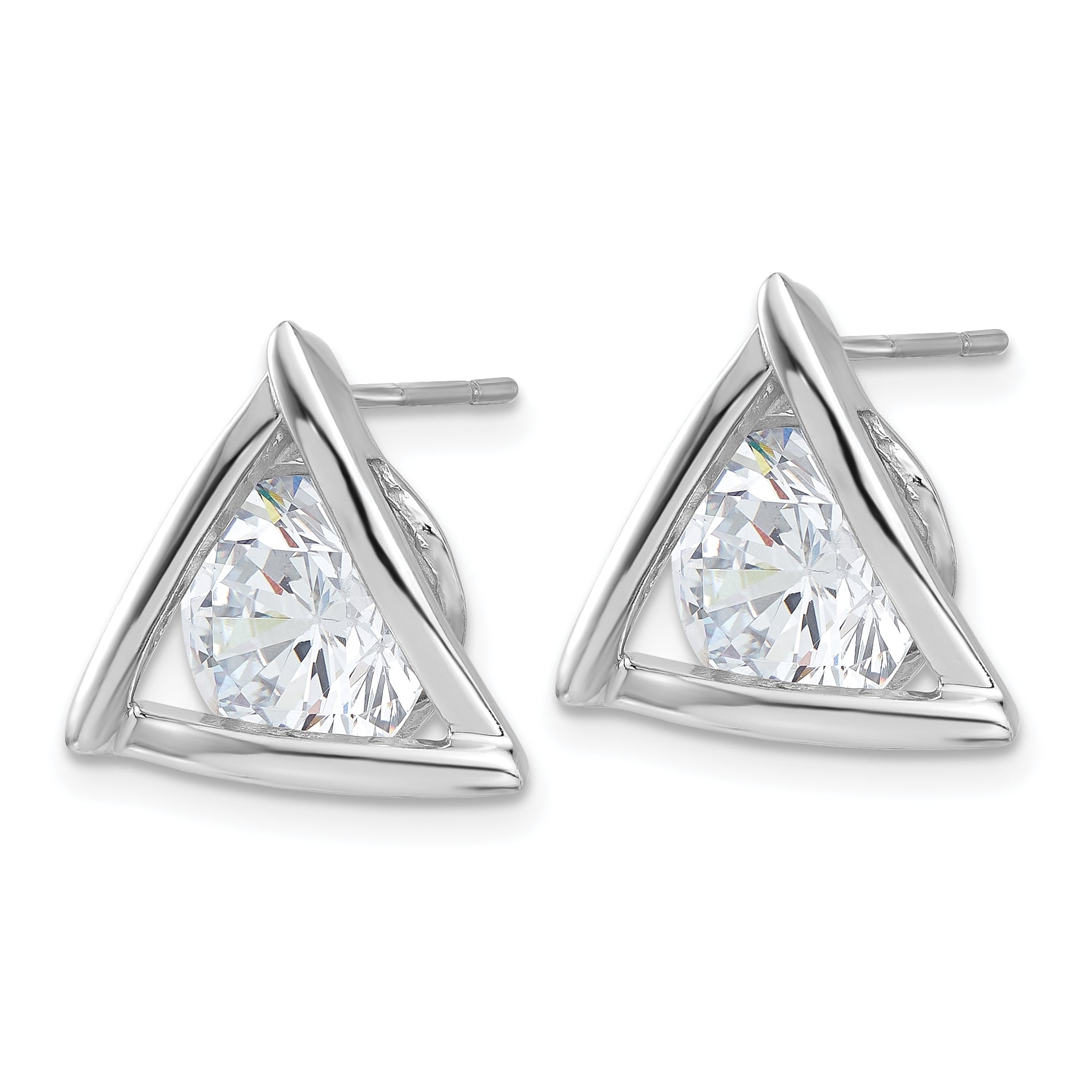 Sterling Silver Rhodium-plated Polished CZ Triangle Post Earrings