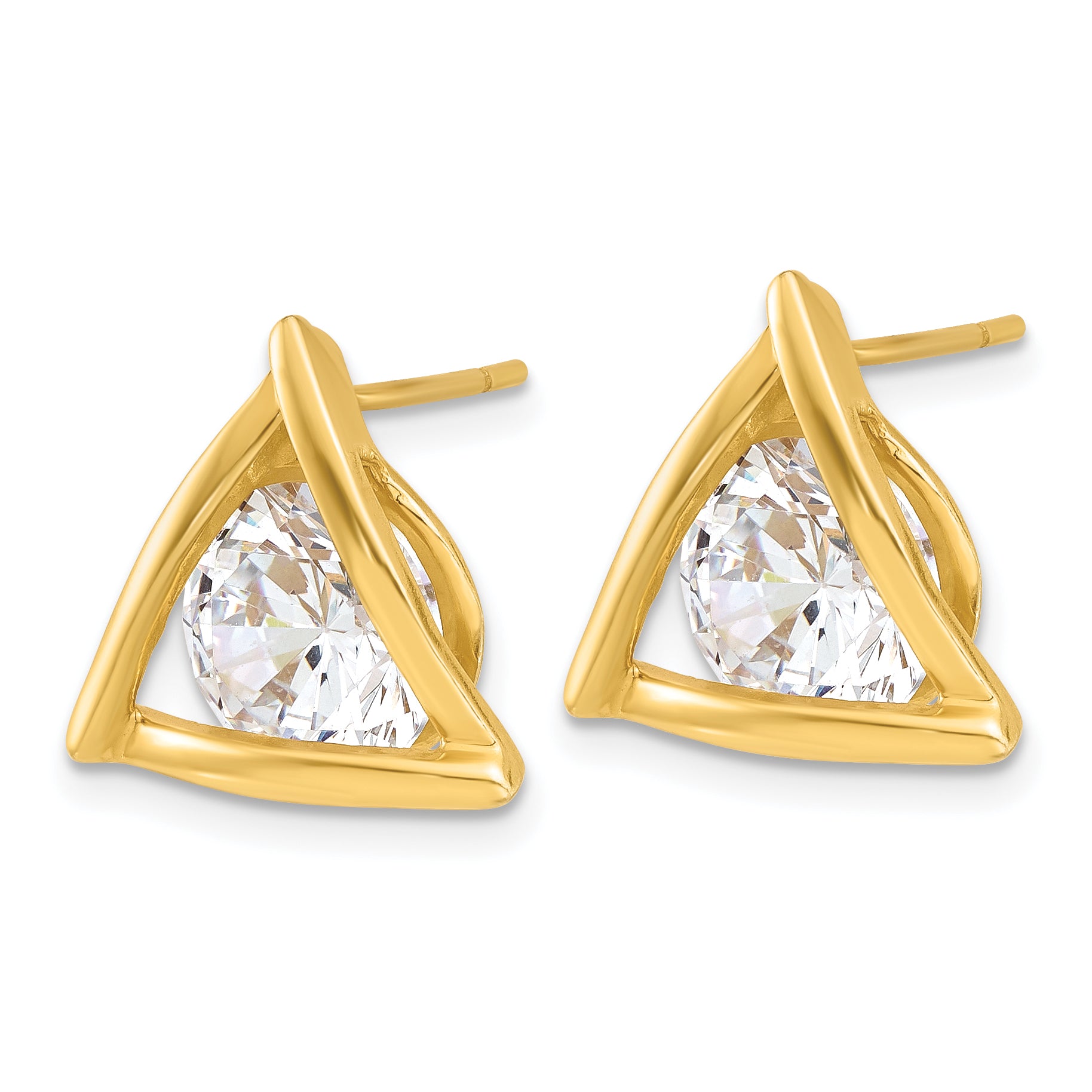 Sterling Silver Gold Tone Polished CZ Triangle Post Earrings