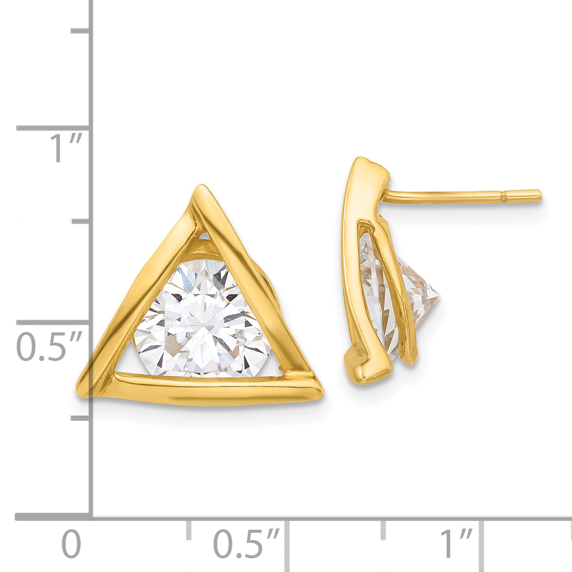Sterling Silver Gold Tone Polished CZ Triangle Post Earrings