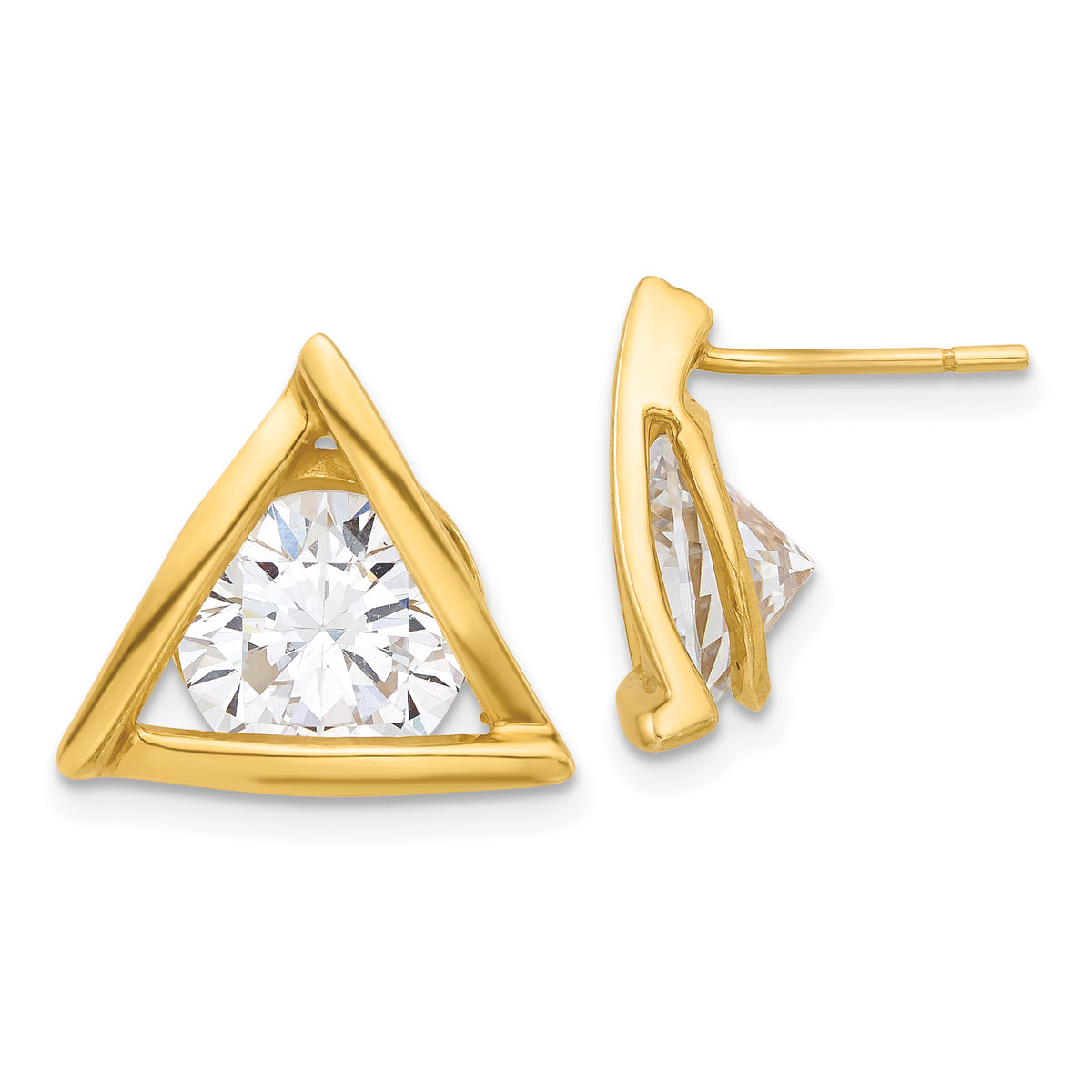 Sterling Silver Gold Tone Polished CZ Triangle Post Earrings