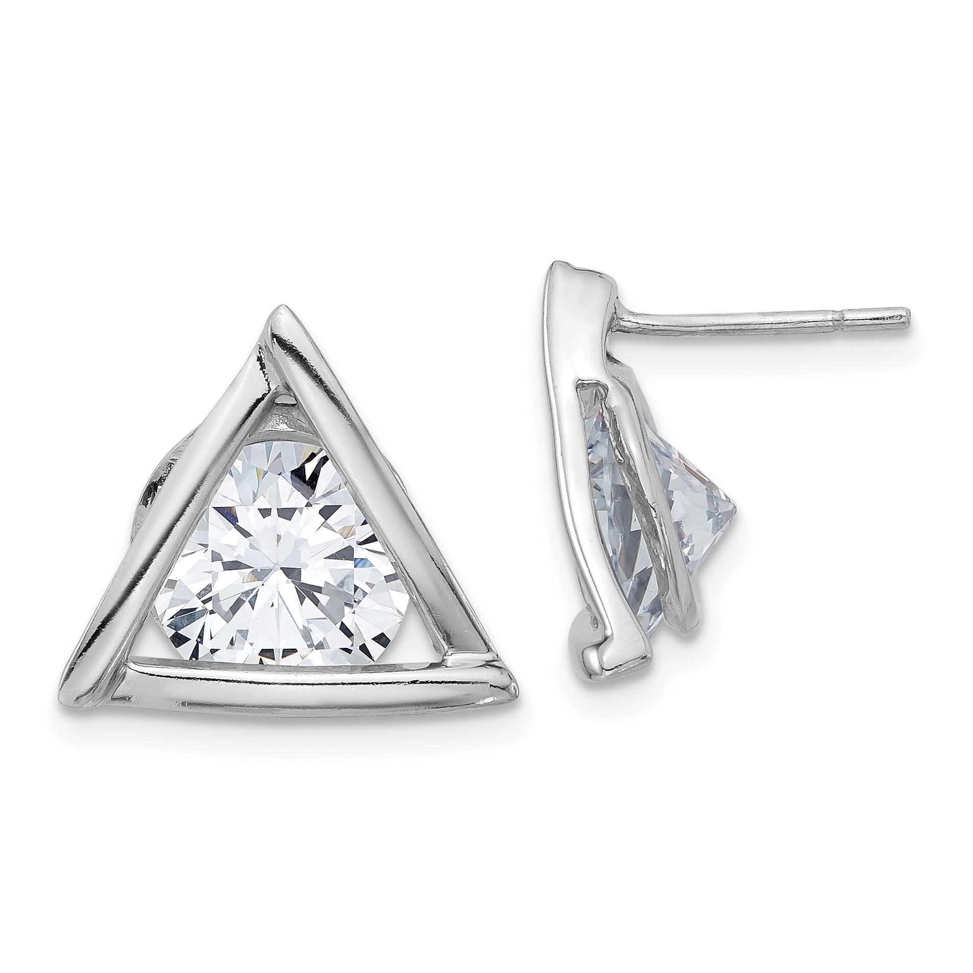 Sterling Silver Rhodium-plated Polished CZ Triangle Post Earrings Main image
