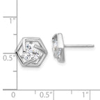 Sterling Silver Rhodium-plated Polished CZ Hexagon Post Earrings