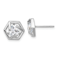 Sterling Silver Rhodium-plated Polished CZ Hexagon Post Earrings