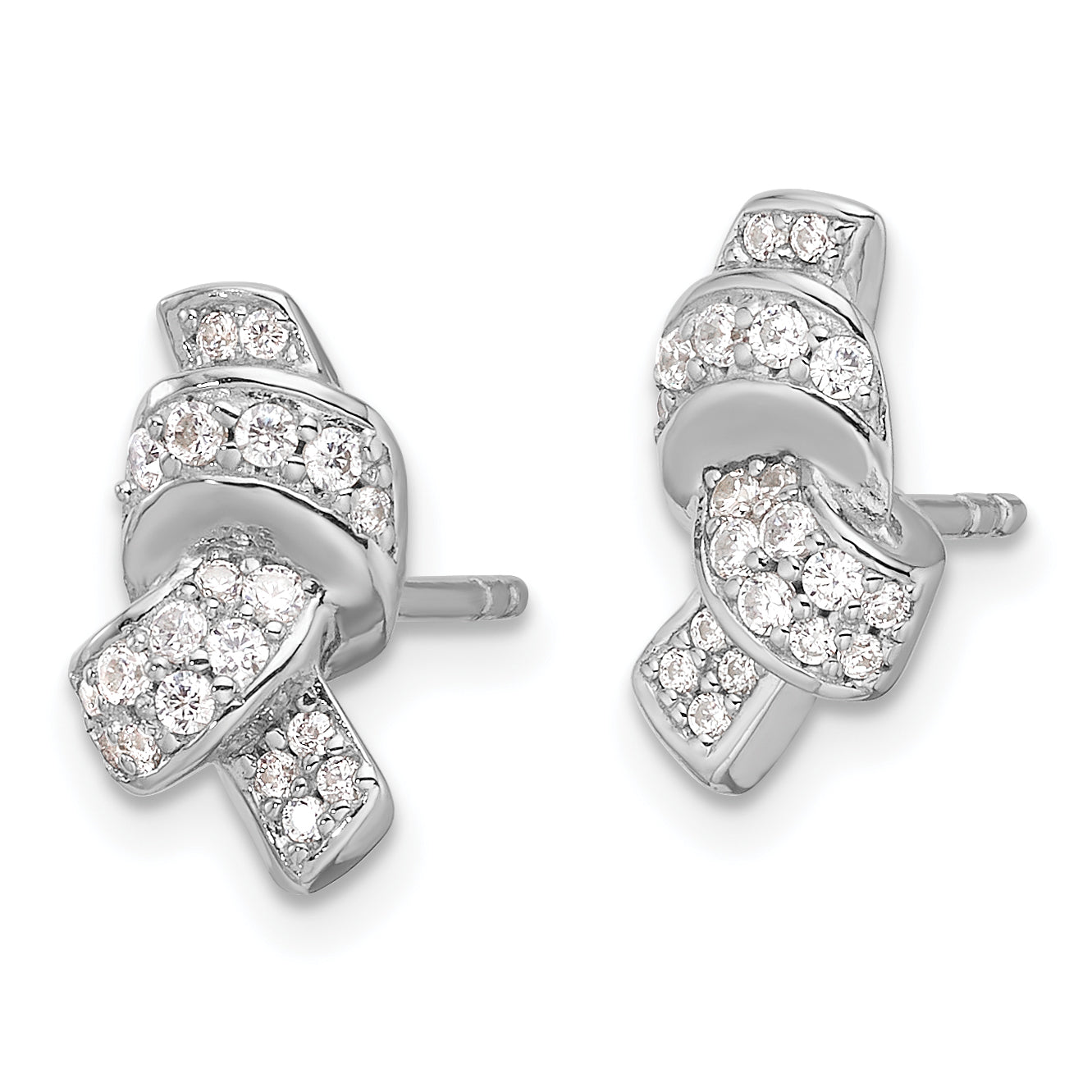 Sterling Silver Rhodium-plated Polished CZ Knot Post Earrings Secondary image