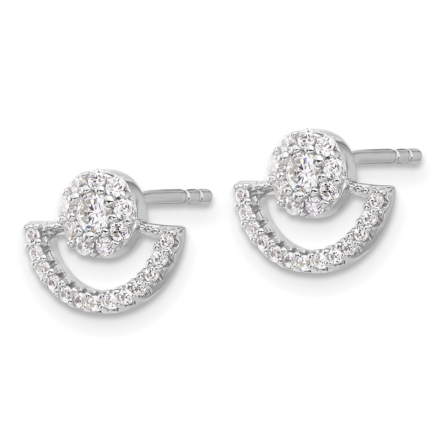 Pure Fire Sterling Silver Rhod-plated Fancy Half Circle Halo CZ Post Earrin
