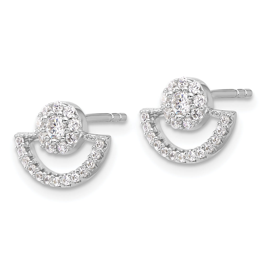 Pure Fire Sterling Silver Rhod-plated Fancy Half Circle Halo CZ Post Earrin