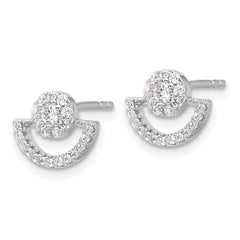 Pure Fire Sterling Silver Rhod-plated Fancy Half Circle Halo CZ Post Earrin