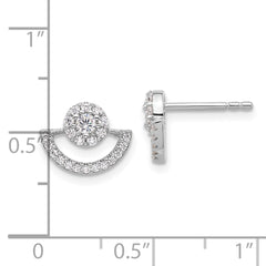 Pure Fire Sterling Silver Rhod-plated Fancy Half Circle Halo CZ Post Earrin