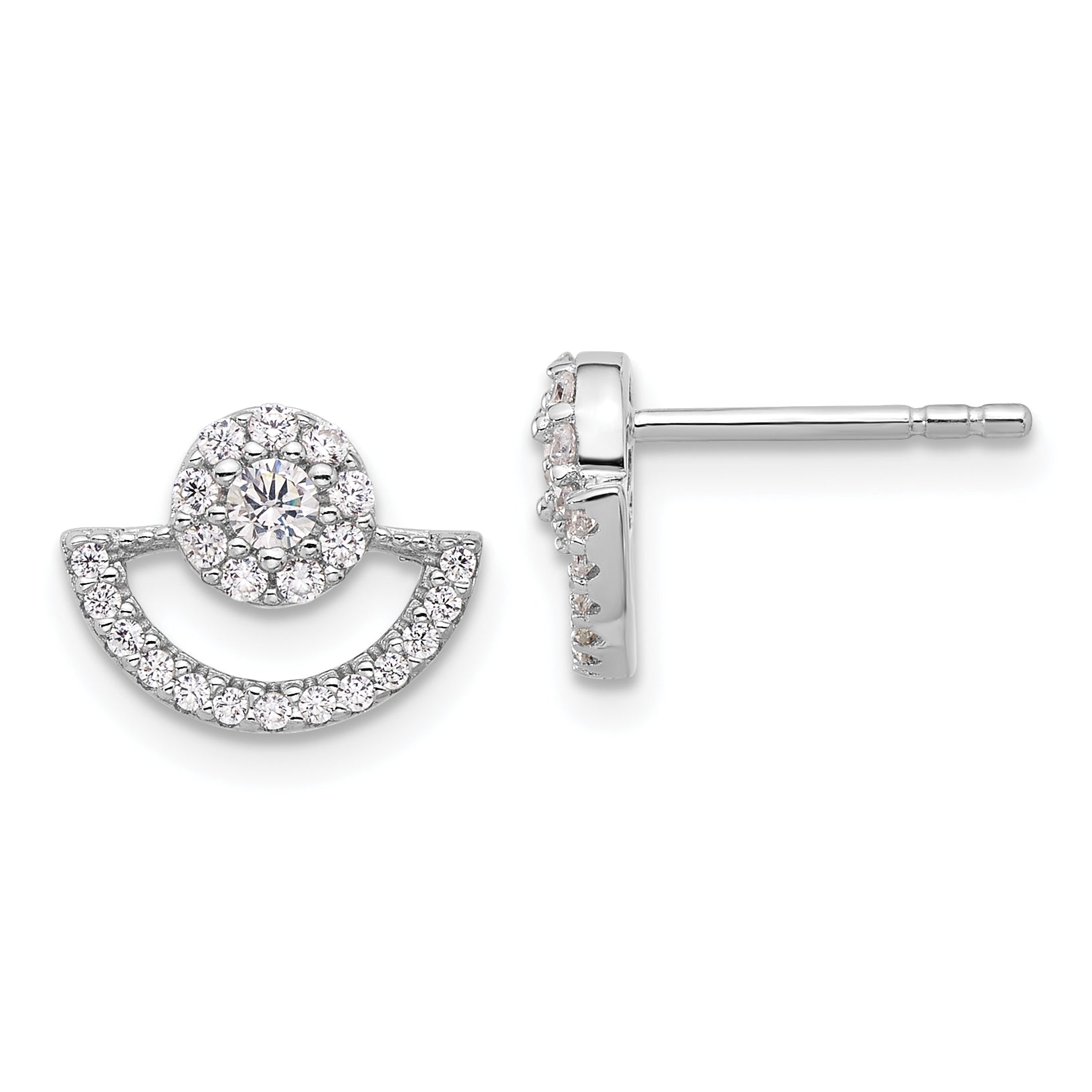 Pure Fire Sterling Silver Rhod-plated Fancy Half Circle Halo CZ Post Earrin Main image