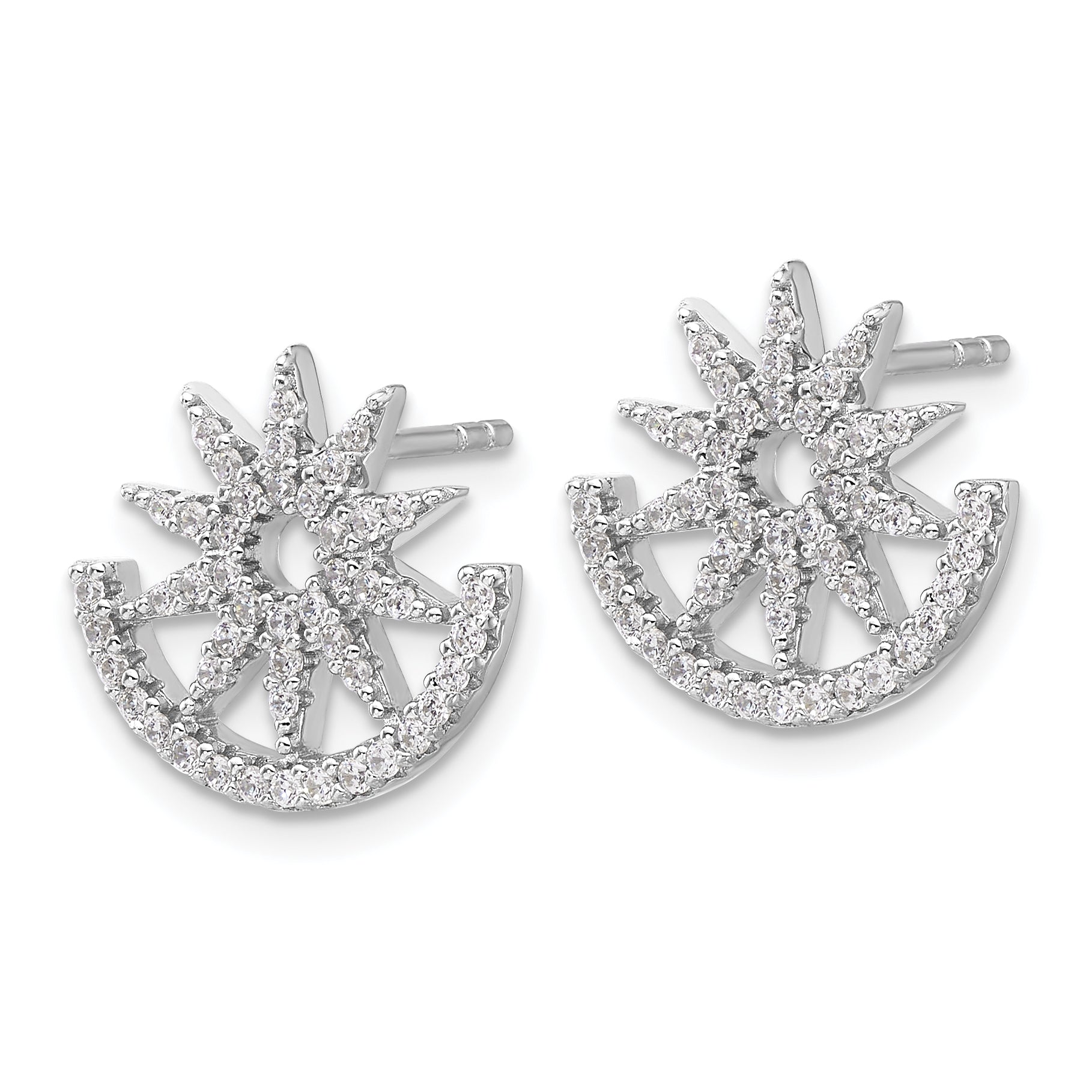 Pure Fire Sterling Silver Rhod-plated CZ Fancy Half Circle Star Post Earrin Secondary image