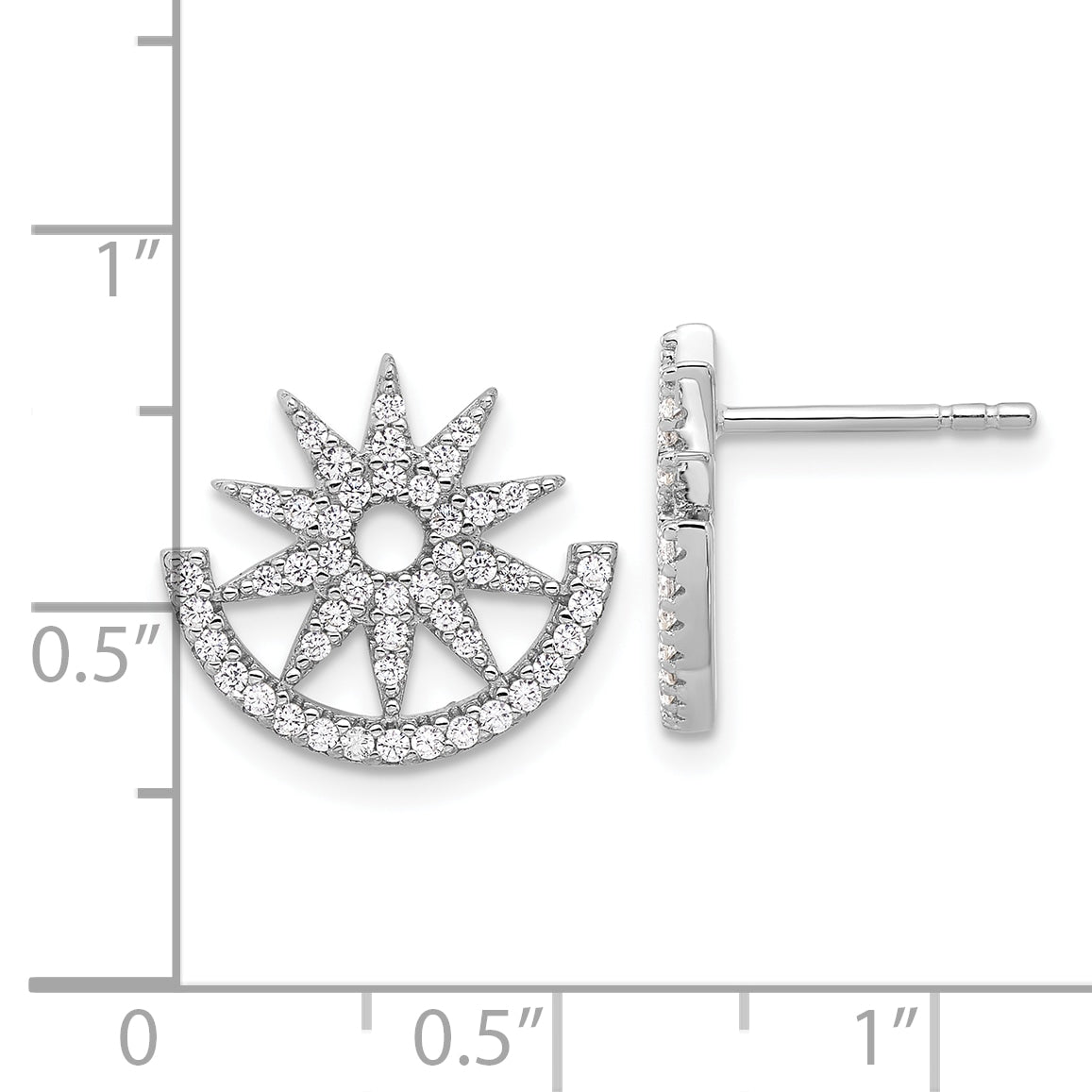 Pure Fire Sterling Silver Rhod-plated CZ Fancy Half Circle Star Post Earrin