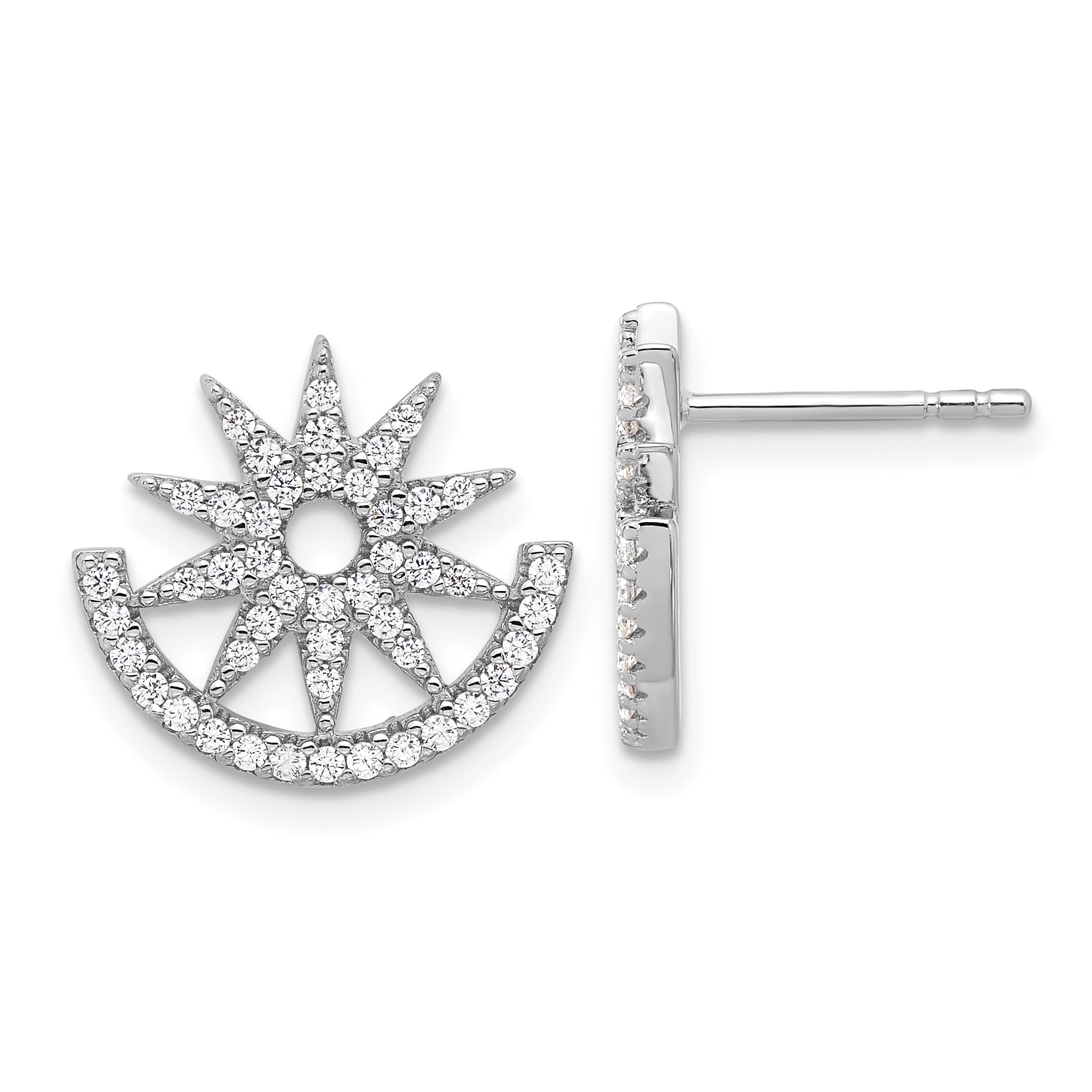 Pure Fire Sterling Silver Rhod-plated CZ Fancy Half Circle Star Post Earrin Main image