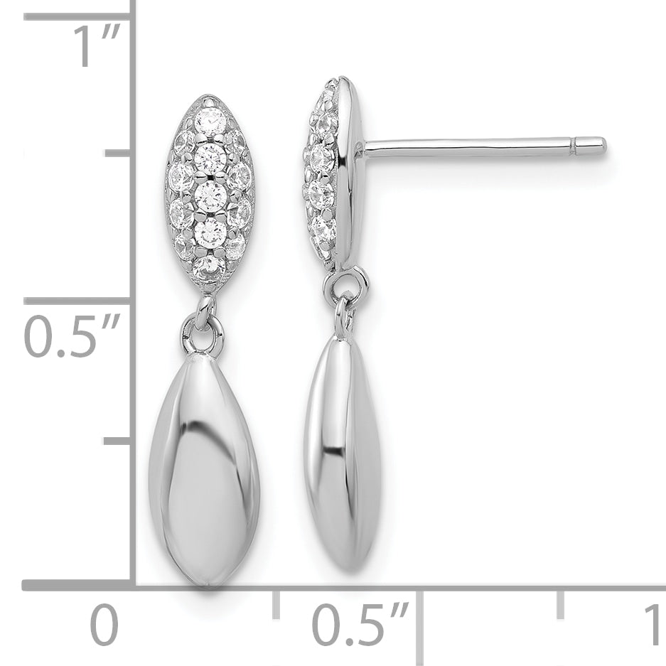 Sterling Silver Rhod-plated Polished CZ Teardrop Post Dangle Earrings