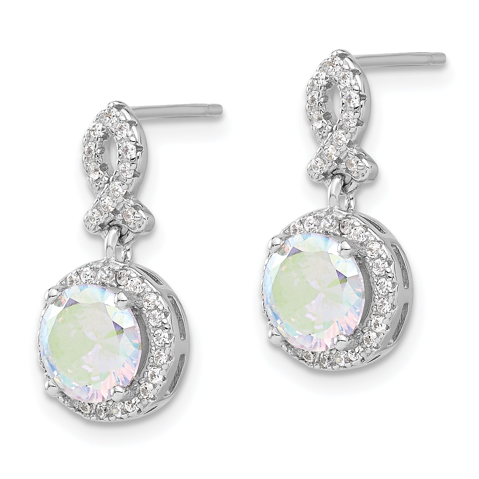 Sterling Silver Rhod-plated Iridescent & Clear CZ Post Dangle Earrings Secondary image