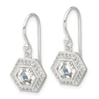 Sterling Silver E-coated Polished CZ Hexagon Dangle Earrings