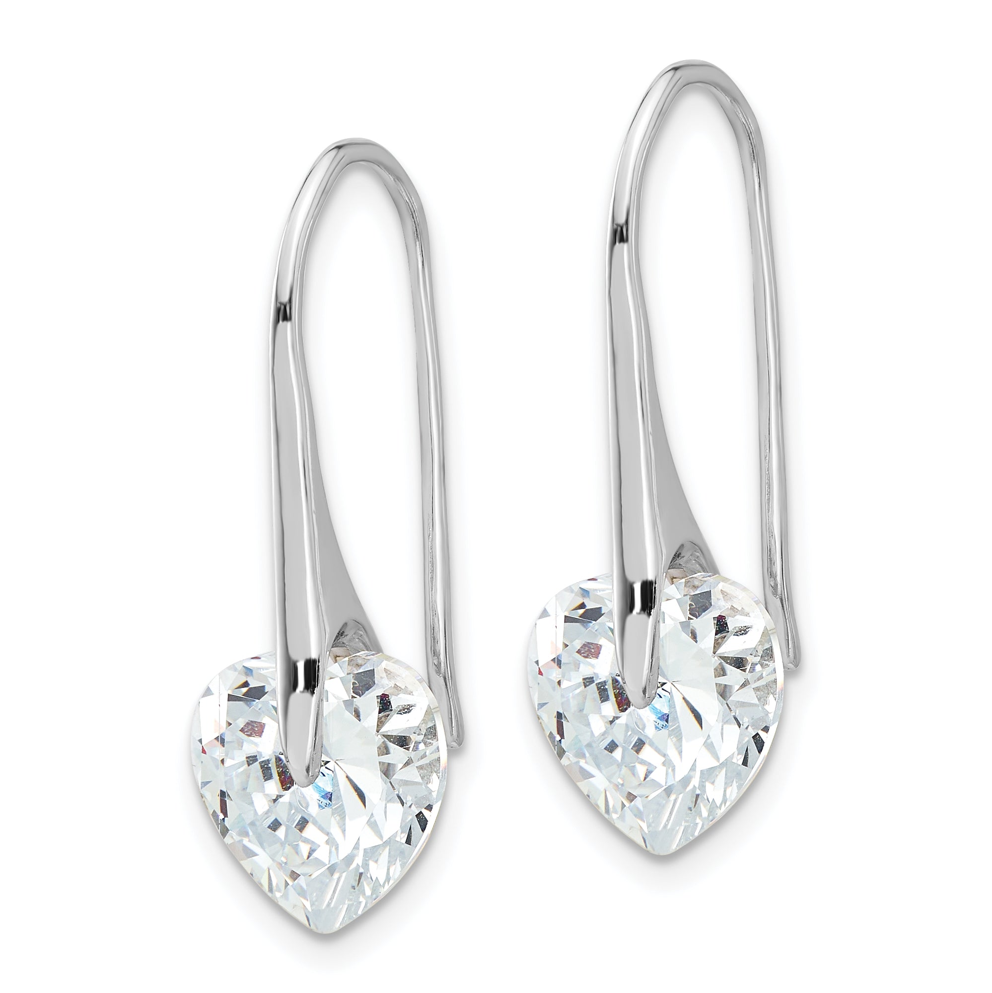 Sterling Silver Rhod-plated Polished Heart CZ Threader Hook Earrings Secondary image