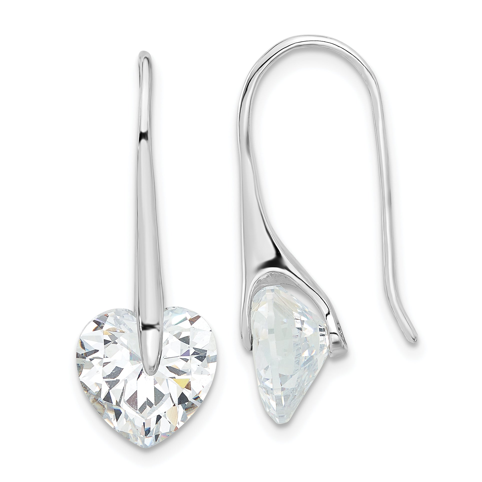 Sterling Silver Rhod-plated Polished Heart CZ Threader Hook Earrings Main image